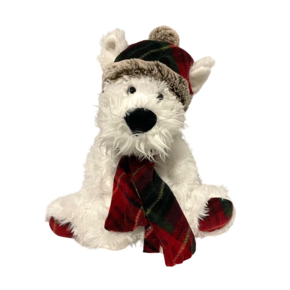 GT Gentle Treasures Cozy White Scottish Terrier Dog with Red Plaid